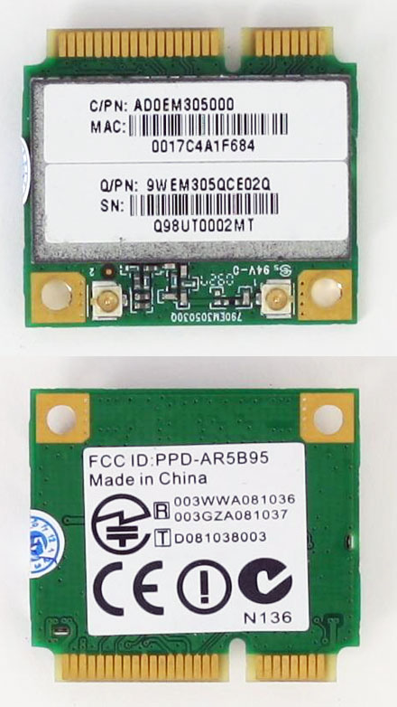Wireless LAN Mini-PCI Express [Azurewave AW-NE785H, Atheros AR9280/AR5B95 Chipsatz] (150 Mbit)
